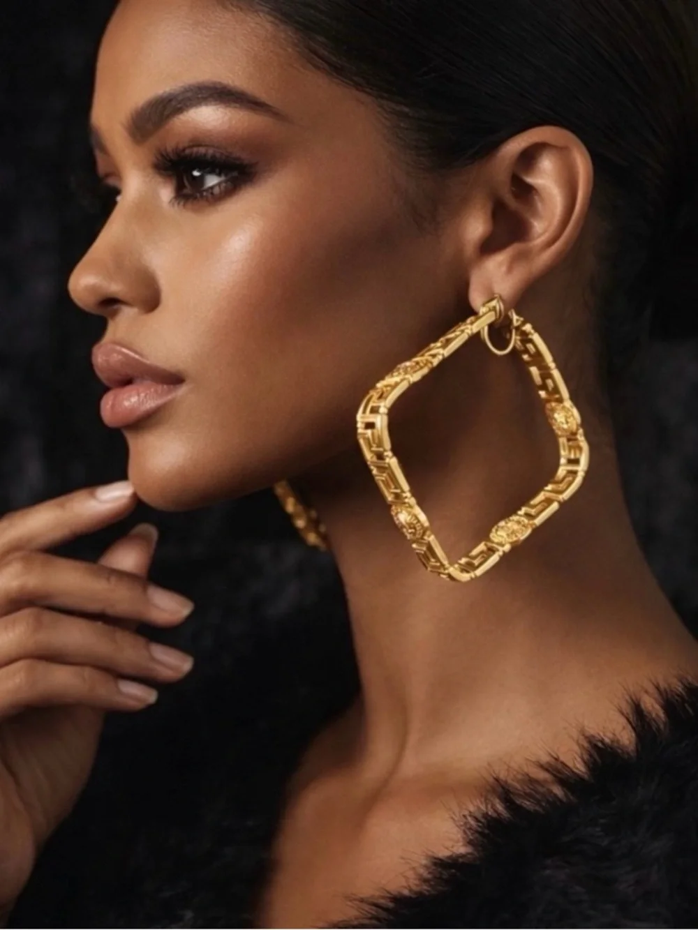 Gold Greek Key Medusa Hoop Earrings